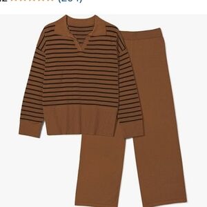 Chic Chestnut brown/black Striped Women's Pantsuit